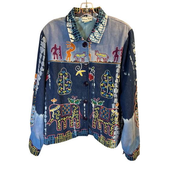 Madison Studio, Blue, Aztec Embroidery Button Top, Women's L - Picture 8 of 15